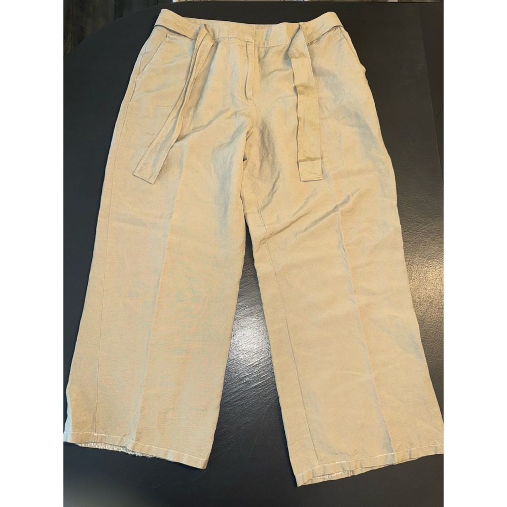 Linen Blend Wide Leg Crop‎ Pants Women's Size 8 Beige Casual Summer Beach Boho